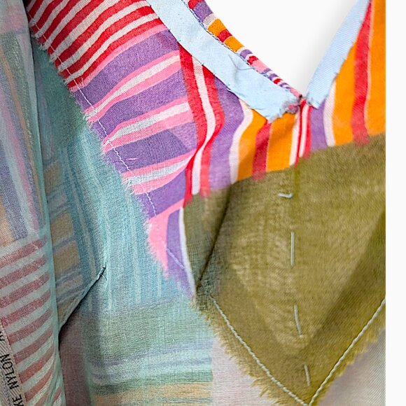 vintage 70's handmade metal zipper pastel rainbow patchwork madras midi dress - Picture 11 of 11